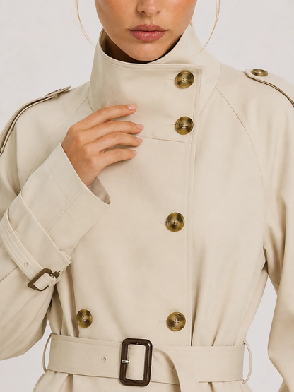 Women's Casual Cropped Stand-Collar Trench Coat
