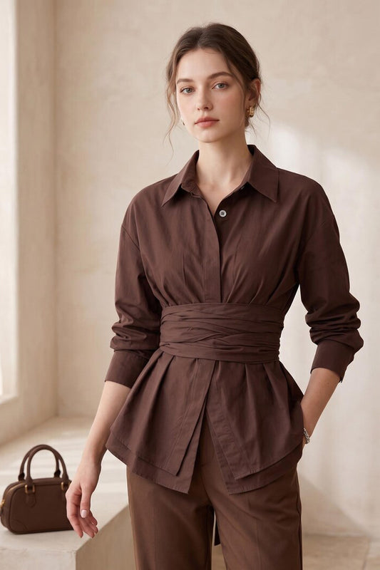 Chic Commuting Waist-Cinch Shirt