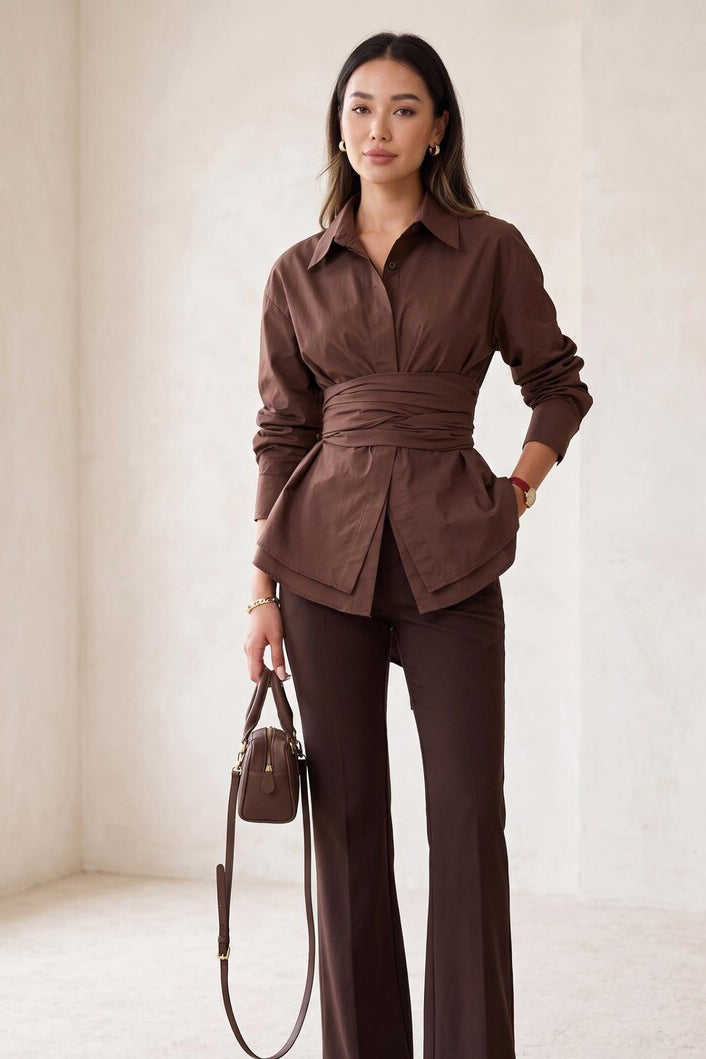 Chic Commuting Waist-Cinch Shirt