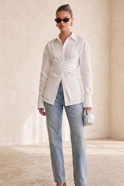 Chic Commuting Waist-Cinch Shirt