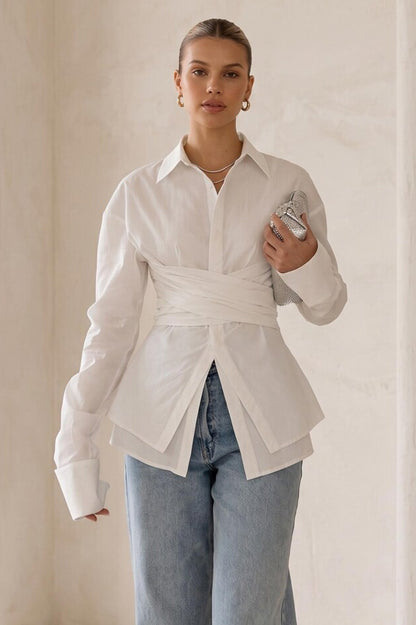 Chic Commuting Waist-Cinch Shirt