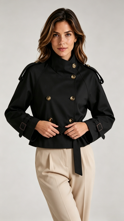 Women's Casual Cropped Stand-Collar Trench Coat