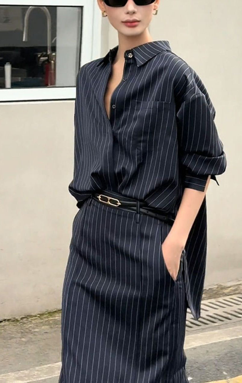Elegant Chic Shirt & Maxi Skirt Two-Piece Set for Women