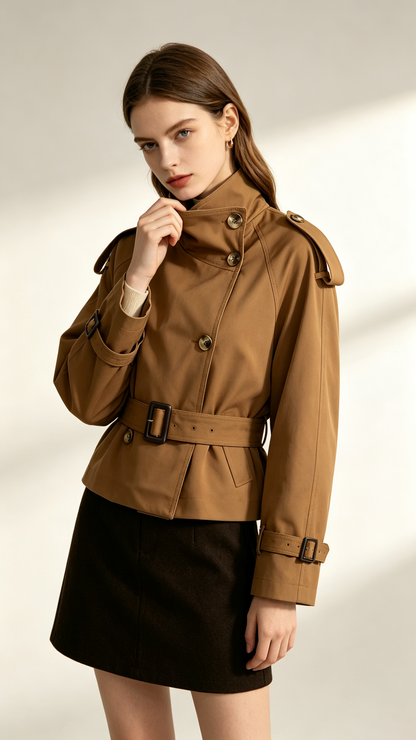 Women's Casual Cropped Stand-Collar Trench Coat
