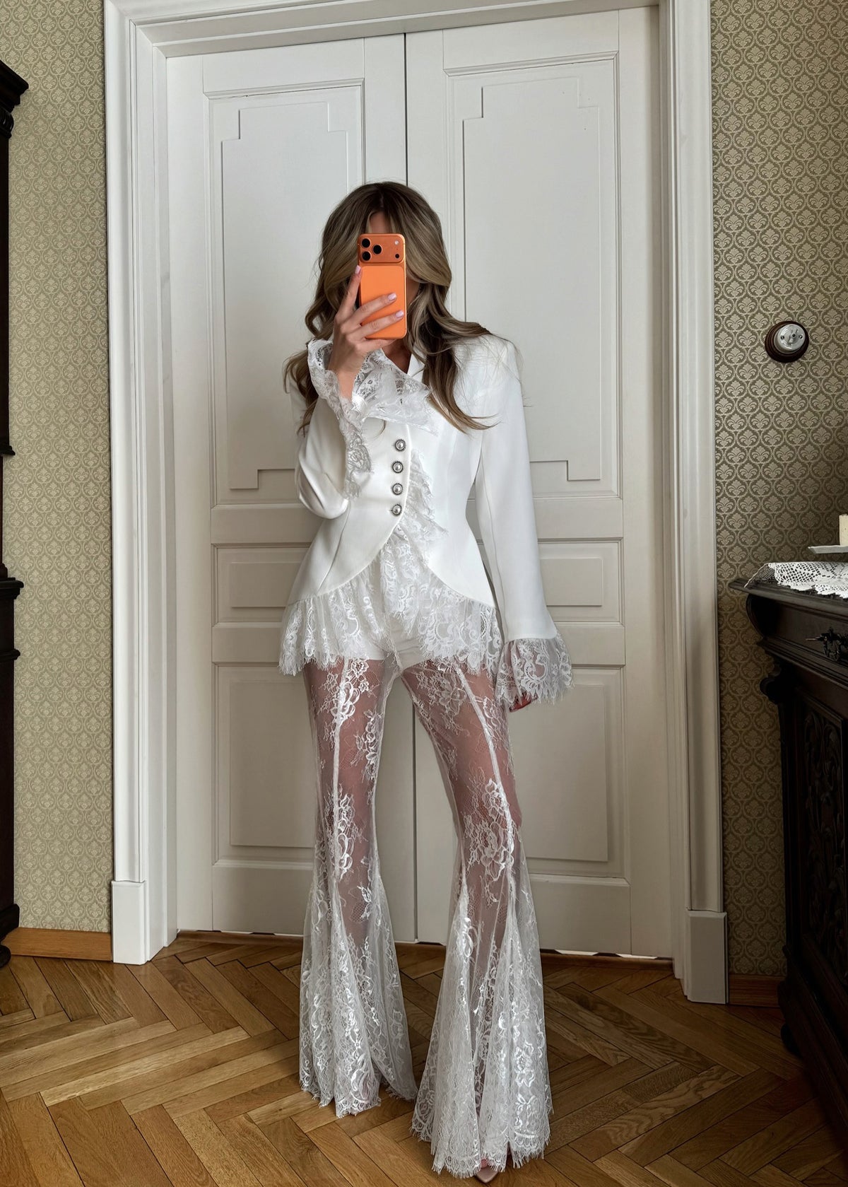 French Chic Lace Panel Commute Blazer