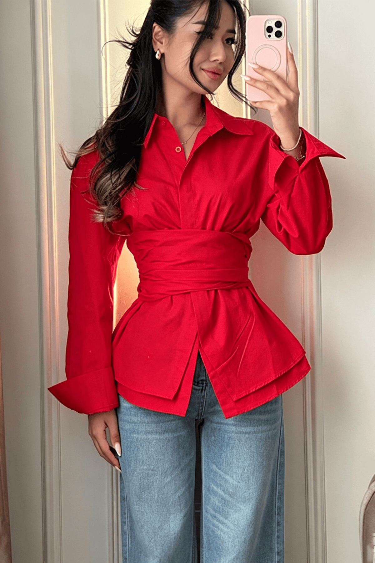 Chic Commuting Waist-Cinch Shirt