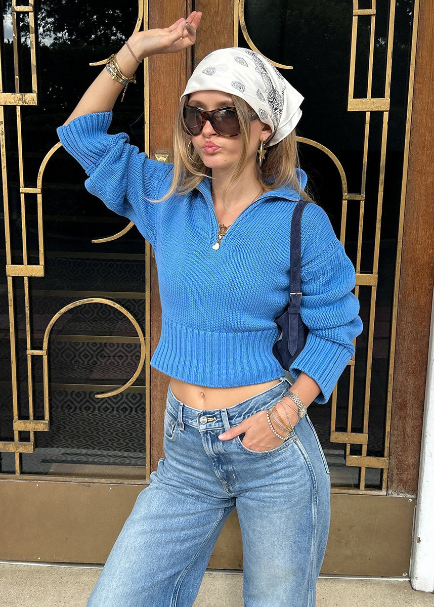 Women’s Half-Zip Cropped Cotton Knit Sweater