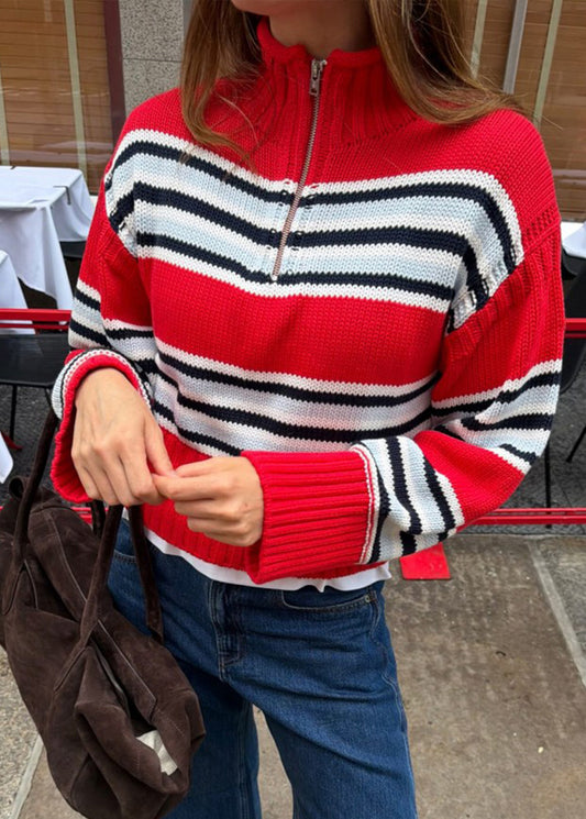 Women’s Half-Zip Cropped Cotton Knit Sweater