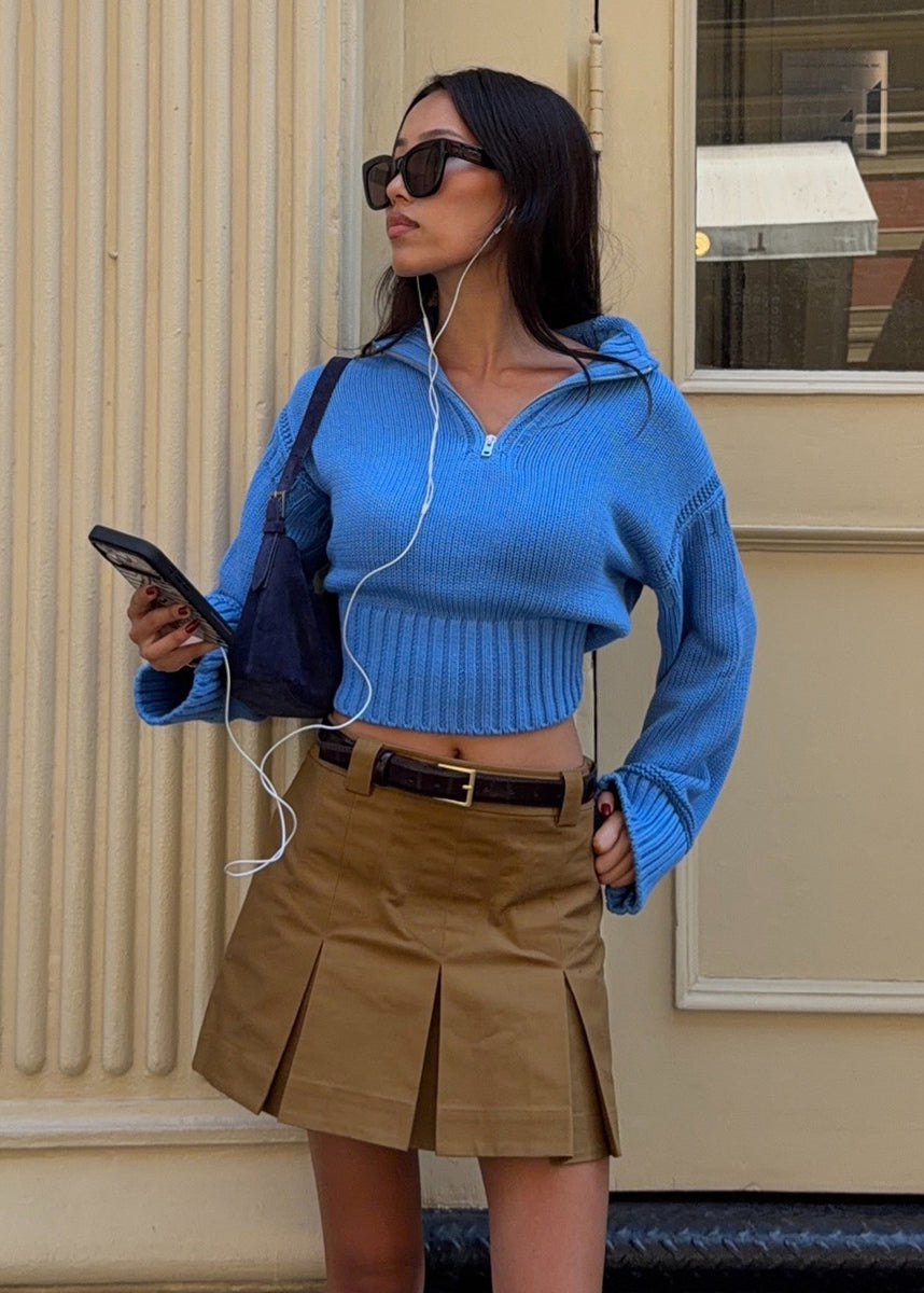 Women’s Half-Zip Cropped Cotton Knit Sweater