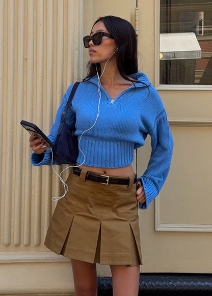Women’s Half-Zip Cropped Cotton Knit Sweater