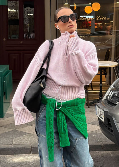 Women’s Half-Zip Cropped Cotton Knit Sweater
