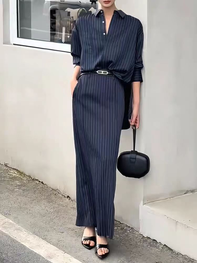 Elegant Chic Shirt & Maxi Skirt Two-Piece Set for Women