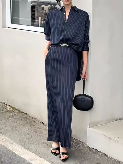 Elegant Chic Shirt & Maxi Skirt Two-Piece Set for Women