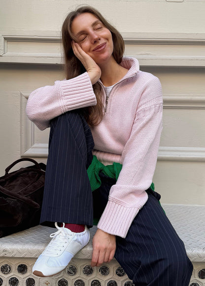 Women’s Half-Zip Cropped Cotton Knit Sweater