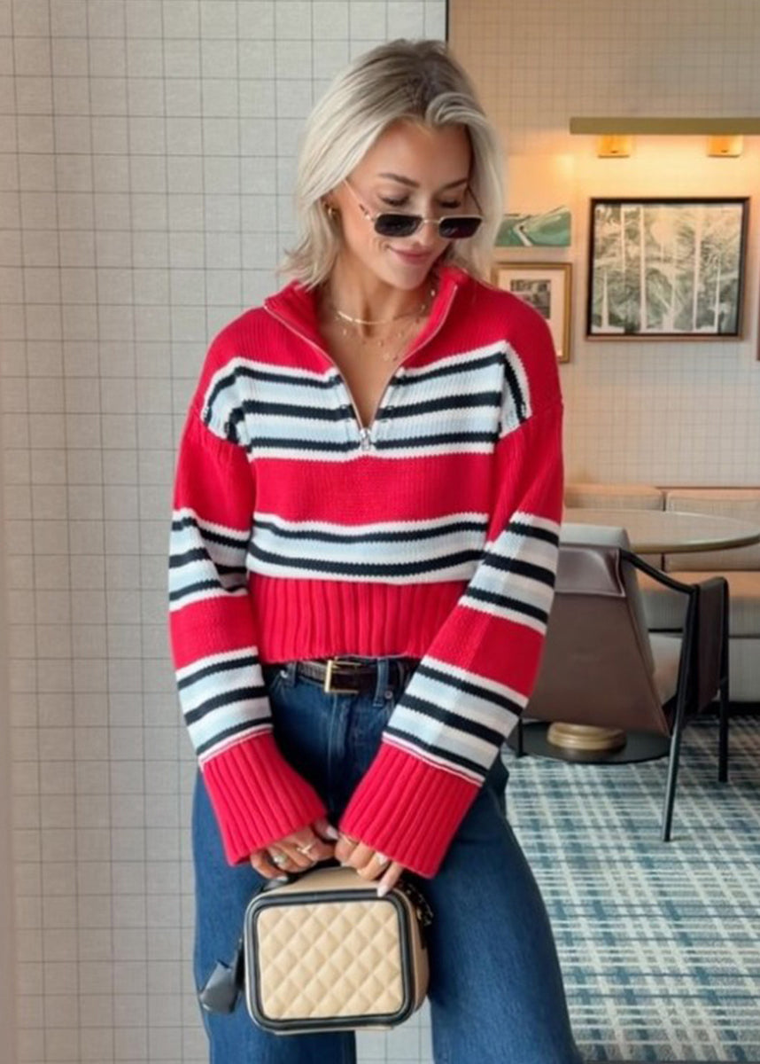 Women’s Half-Zip Cropped Cotton Knit Sweater