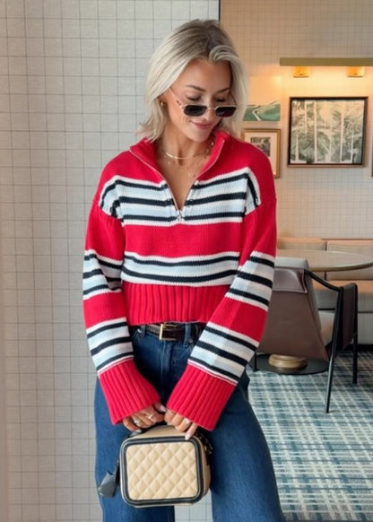 Women’s Half-Zip Cropped Cotton Knit Sweater