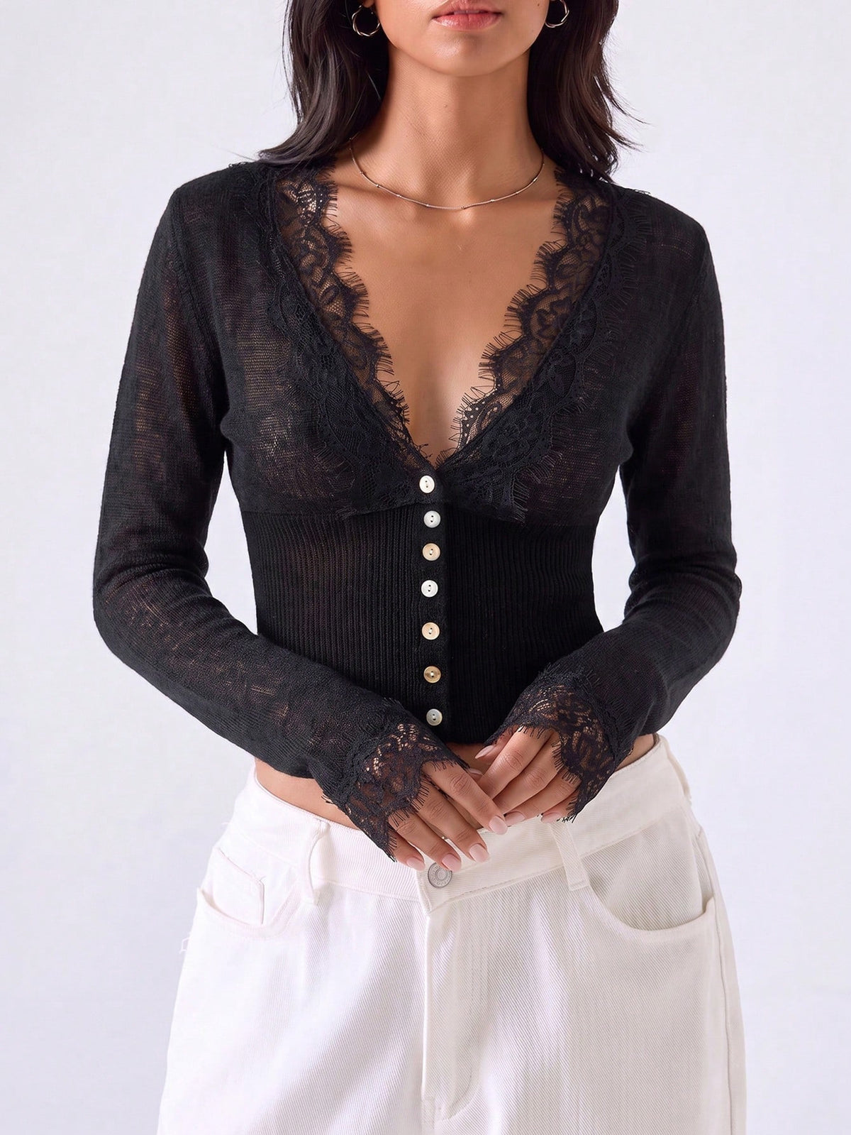 Women’s Lace Trim Knit Cardigan Top
