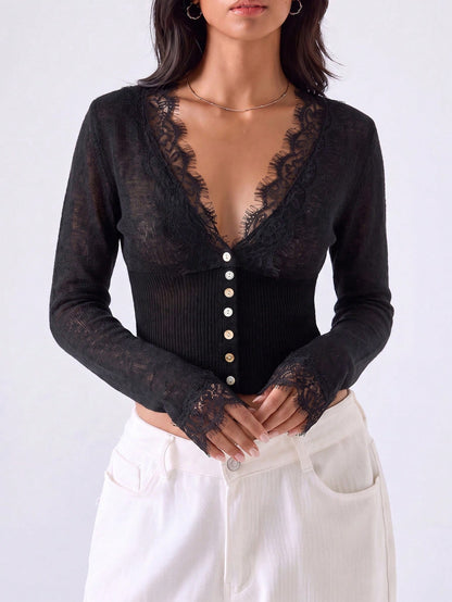 Women’s Lace Trim Knit Cardigan Top