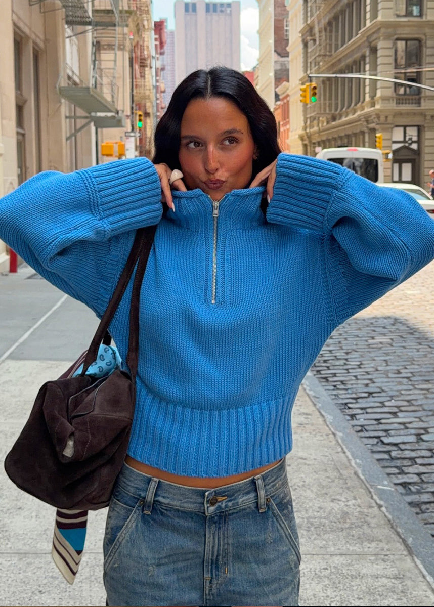 Women’s Half-Zip Cropped Cotton Knit Sweater