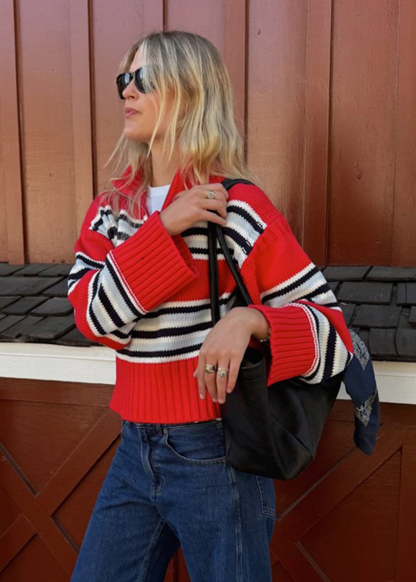 Women’s Half-Zip Cropped Cotton Knit Sweater