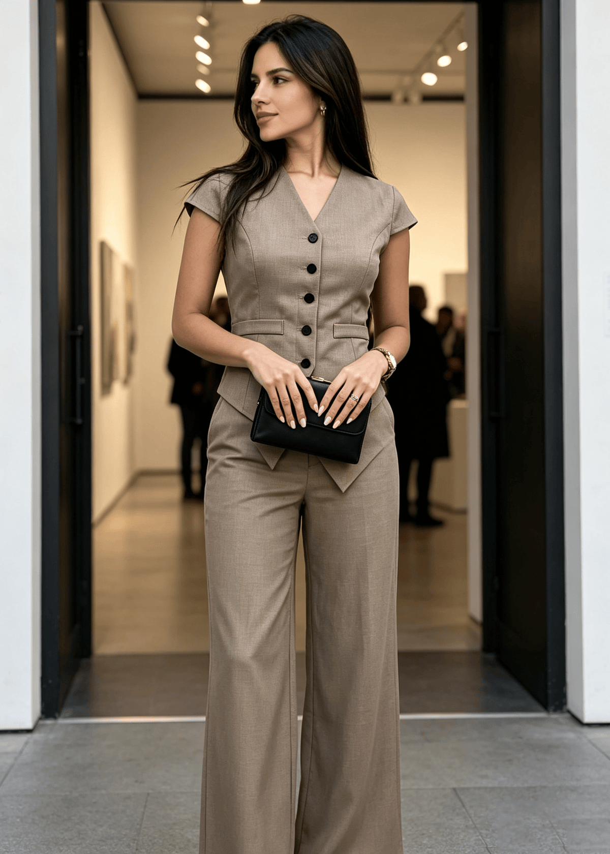 Tailored V-Neck Vest & Wide-Leg Trouser Set