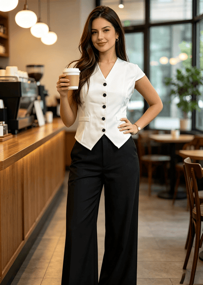 Tailored V-Neck Vest & Wide-Leg Trouser Set