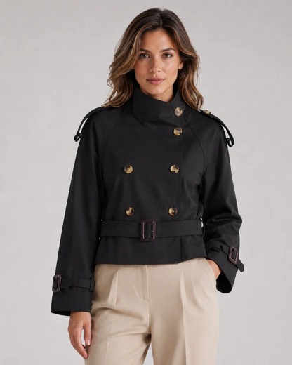 Women's Casual Cropped Stand-Collar Trench Coat