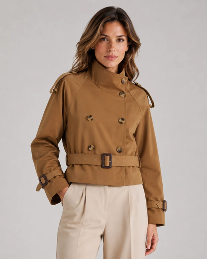 Women's Casual Cropped Stand-Collar Trench Coat