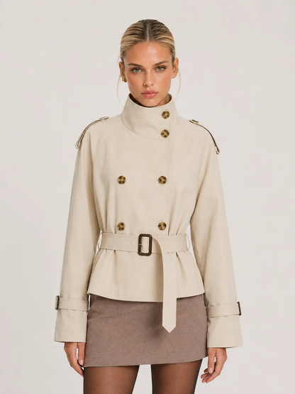 Women's Casual Cropped Stand-Collar Trench Coat