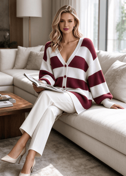 Women’s Cozy Chunky V-Neck Button-Up Sweater Coat