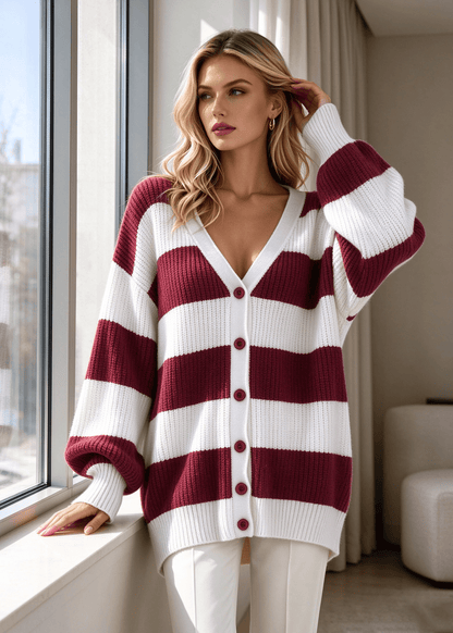 Women’s Cozy Chunky V-Neck Button-Up Sweater Coat