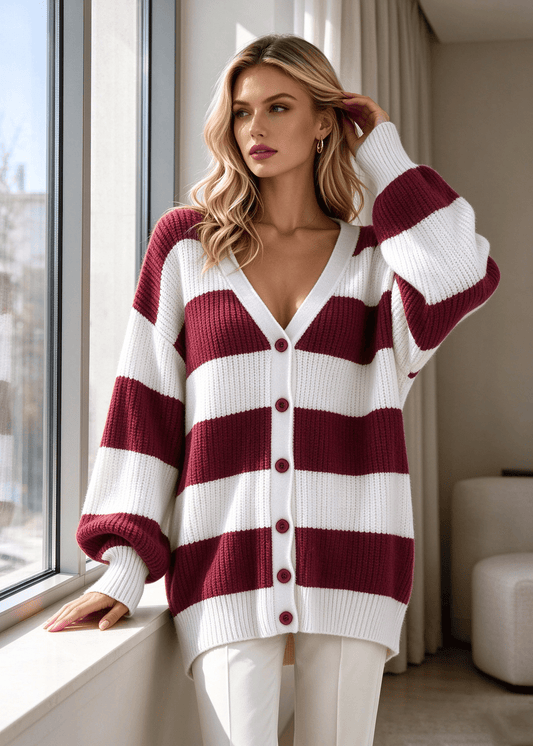 Women’s Cozy Chunky V-Neck Button-Up Sweater Coat