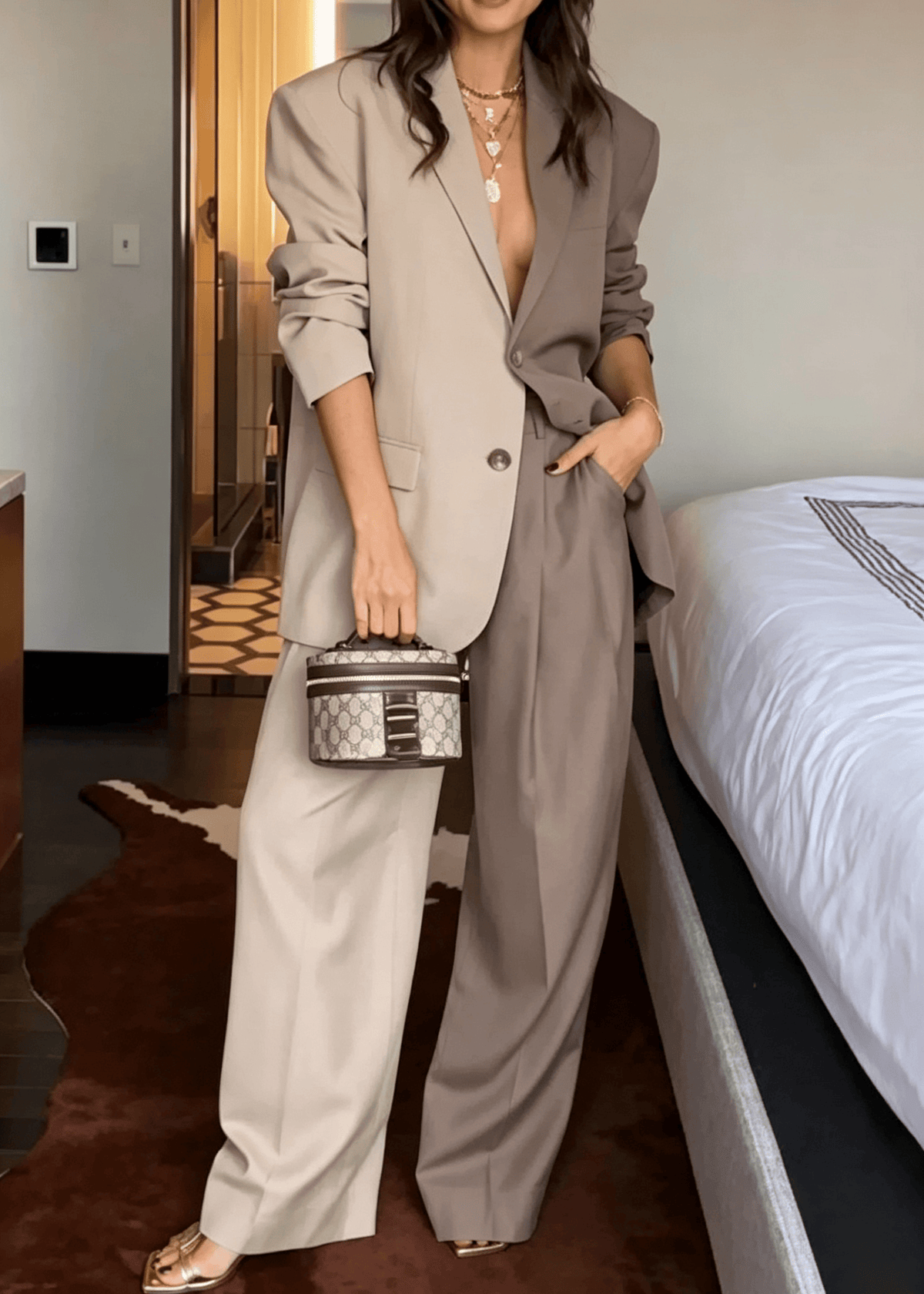 Two-Tone Colorblock Oversized Blazer Suit Set