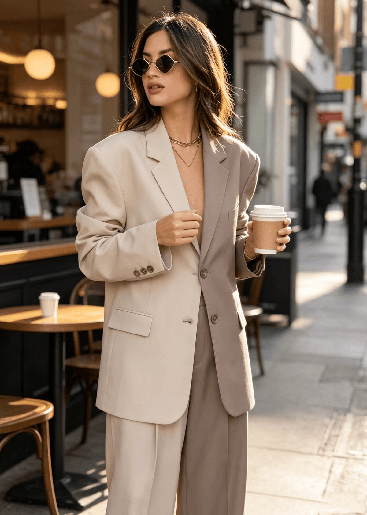 Two-Tone Colorblock Oversized Blazer Suit Set