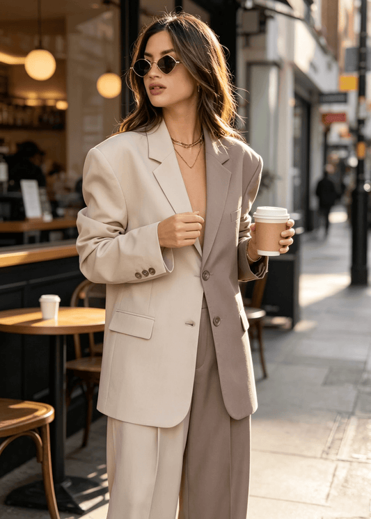 Two-Tone Colorblock Oversized Blazer Suit Set