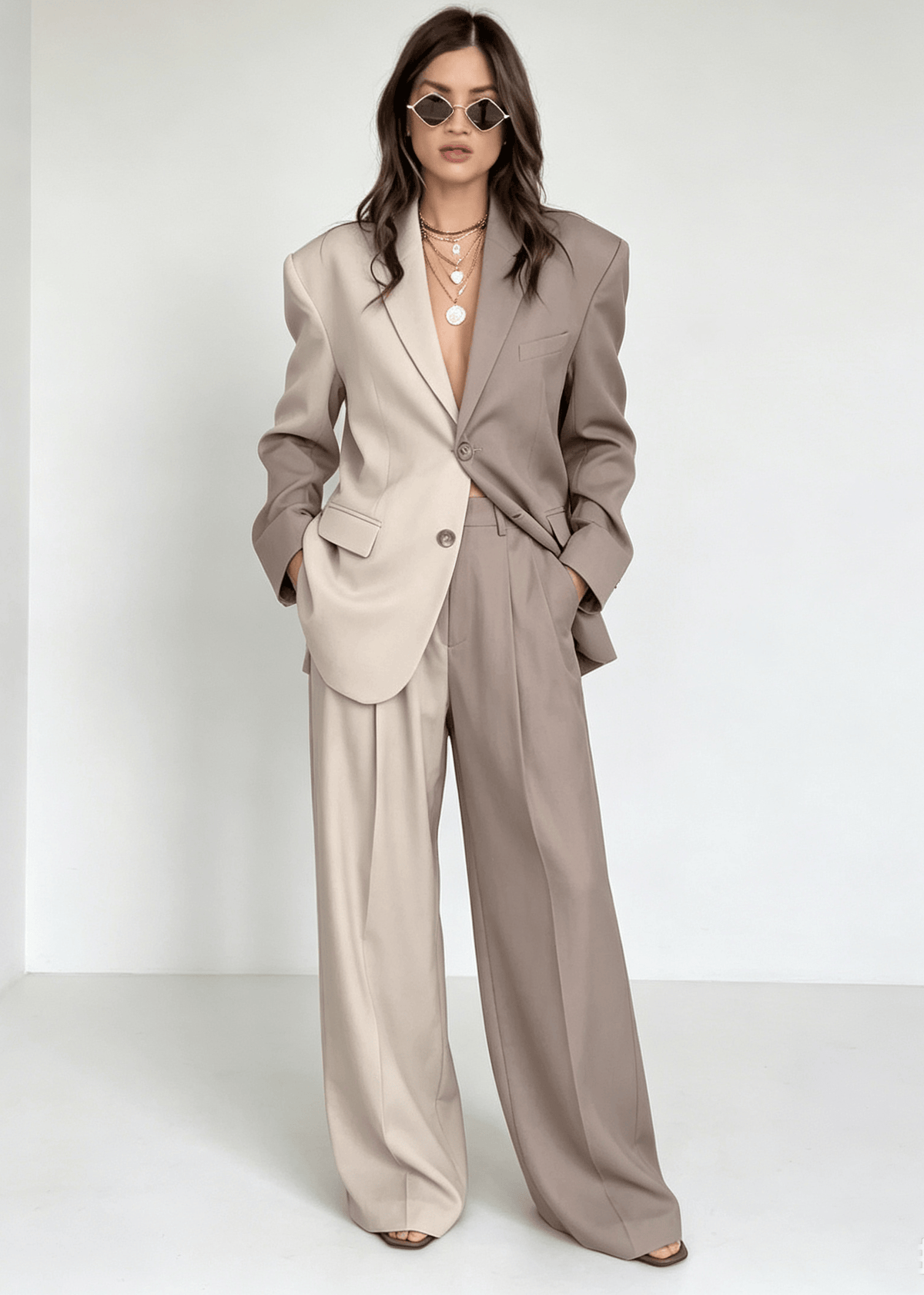 Two-Tone Colorblock Oversized Blazer Suit Set