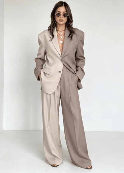 Two-Tone Colorblock Oversized Blazer Suit Set